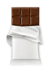 Chocolate bar, white polyethylene wrap, vector object