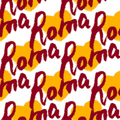 Roma. Hand drawn lettering background. Ink illustration. Modern brush calligraphy. Isolated on white background. Pattern.