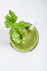 Fresh green juice smoothie made with organic green fruits and ve