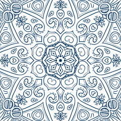 Hand-drawn mandala for coloring, square background, lace ornament pattern, monochrome contour mandala, EPS 8