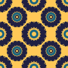 Abstract seamless pattern with round shapes, yellow and blue circles background, geometric seamless vector pattern, EPS 8