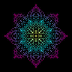 Hand-drawn colorful mandala, lace ornament round pattern, vintage decorative element, gradient doodle mandala, EPS 10