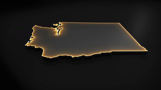 Seamless looping 3D animation of the map of Washington (state) including 2 versions and alpha matte