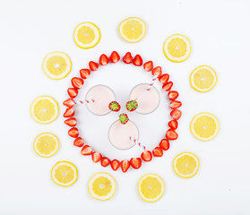 Strawberry smoothies on a white background