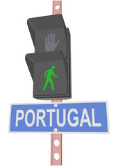 traffic light and a sign with the text "PORTUGAL"