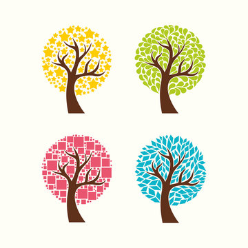 Collection Of Trees. Vector Illustration.