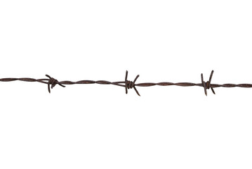 Rusty barbed wire on white background 