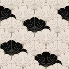 Gordijnen een naadloze tegel in Japanse stijl met exotisch bladpatroon in zacht bruin en zwart © L.Dep