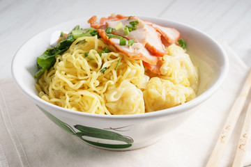 Egg noodles with red roast pork