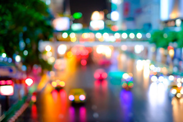 Abstract blur bokeh of traffic jam on road in the city