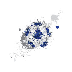 design, vector, football, grunge style, splashes of blue and gray spots, the ball movement
