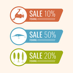 Set of vector illustrations for sale fishing tackle