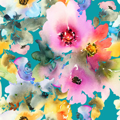 Obraz na płótnie Canvas Seamless pattern with flowers watercolor