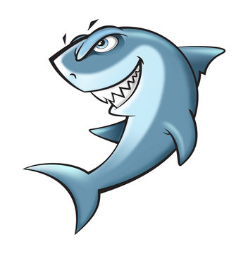 Angry shark cartoon illustration on white background