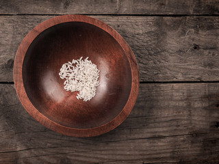 Rice in a wooden bowl
