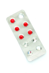 Red Pill in the panel. isolated on white background.