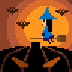 pixel art halloween scene