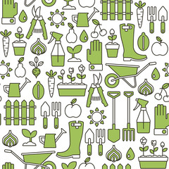 seamless pattern with line gardening icons