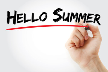 Hand writing Hello Summer with marker, holiday concept background