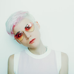 Blonde with short hair. Vanilla fashion style