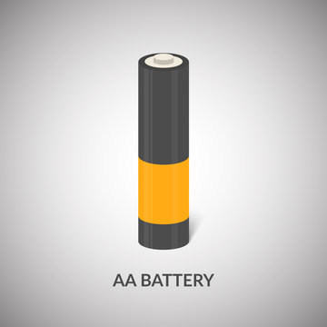 AA Battery vector icon. Isolated cylinder AA battery in cartoon style.