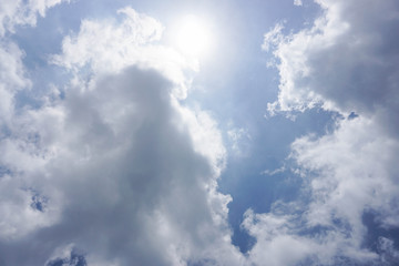 Deep blue sky with cloud and sunlight