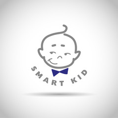 Vector simple flat kid logo. Baby, child company goods, toys shop, store. Human icon. Children simple flat icon, baby smiling character.