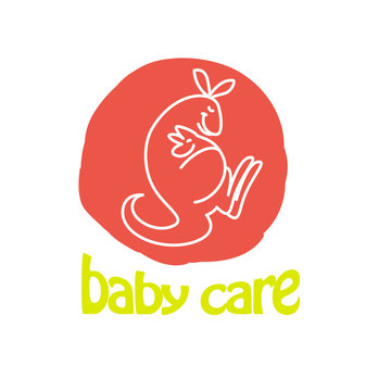 Vector simple flat kid logo. Baby, child company goods, toys shop, store. Parent and child icon. Kangaroo with baby isolated on white background.