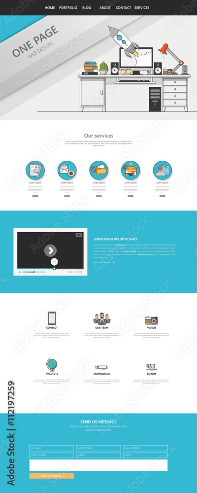Poster flat website template design. all in one set for website design