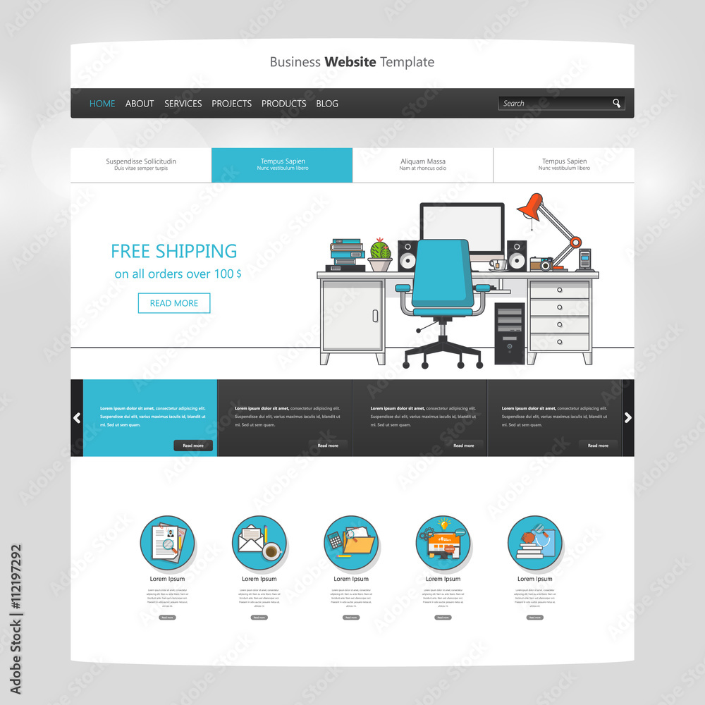 Poster flat website template design. all in one set for website design