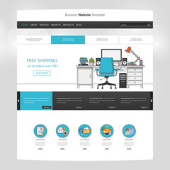 Flat Website Template Design. All in one set for website design