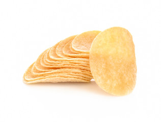 Potato chips on white background