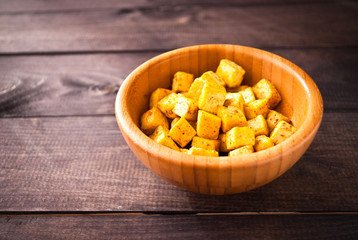 Cubes of fried tofu