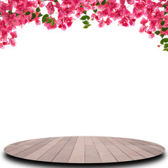 Empty top of old wood floor on abstract background with  flower