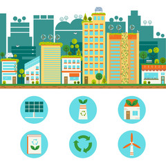 Naklejka premium Flat design vector illustration with ecology city.