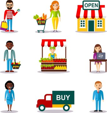 Ecommerce shopping concept with salesman