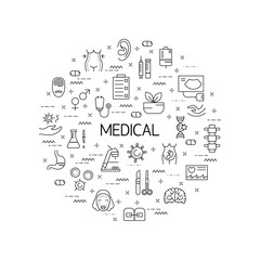 Illustration of symbols medical specialization. Design element.