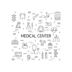 Illustration of symbols medical specialization. Design element.