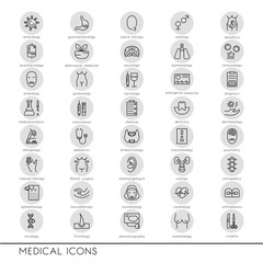 Vector line icons with medical symbols specialization.