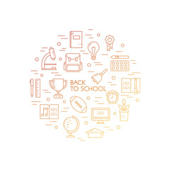 Illustration of symbols school objects and college items. Design