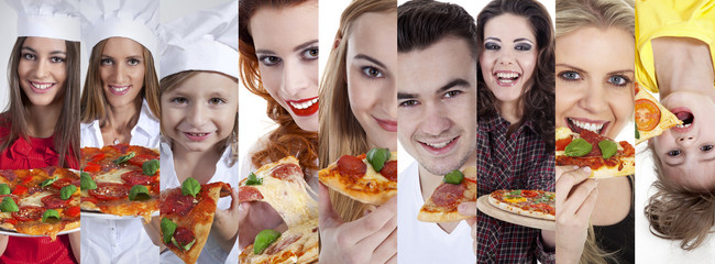 Menschen mit Pizza Collage