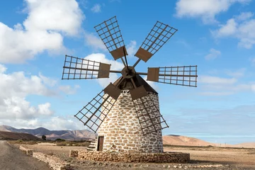 Foto op Aluminium  Round stone windmill near Tefia on Fuerteventura, Canary Islands, Spain © wjarek
