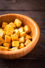 Cubes of fried tofu