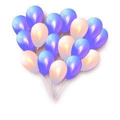 Blue and white balloons on white background