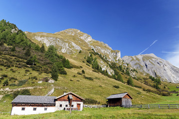 Fototapeta na wymiar View at Luckneralm surrounding area, Kals am Grossglockner. Here starts the shortest and easiest ascent to the Grossglockner mountain, South Tyrol, Austria, Europe. Sept. 2015
