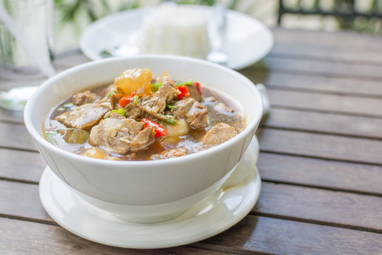braised pork soup hot and spicy herb what we call "Moo Toon Super" the delicious famous Thai food