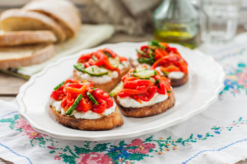 Rоasted Pepper, Cucumber and Feta Bruschetta