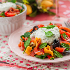 Salmon and Heart Shaped Pasta Salad with Creamy Dressing