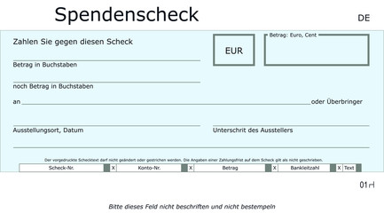 Neutrale, blaue Spendenscheck Vorlage