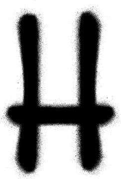 sprayed H font graffiti in black over white